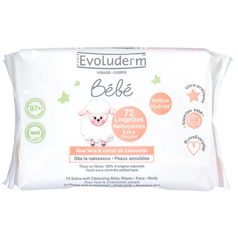 Evoluderm Toallitas Húmedas Para Bebé 72 Unidades, 72 pcs