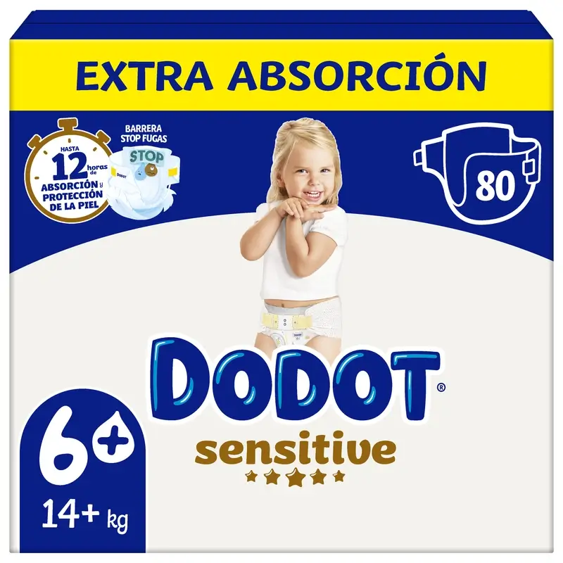 Dodot Sensitive Extra-Box Talla 6+, 80 Pañales