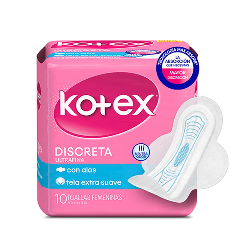 Toallitas Femeninas Kotex Tela Ultrafina Discreta X 10 Unidades