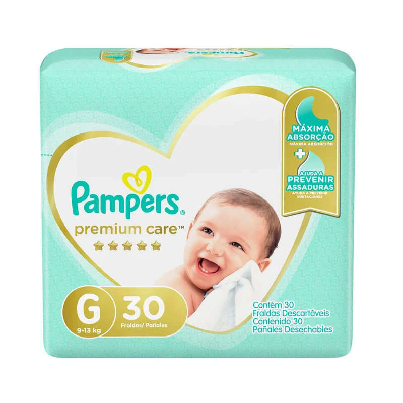Pañales Premium Care Pampers Talla G 9 A 13Kg X 30 Unidades