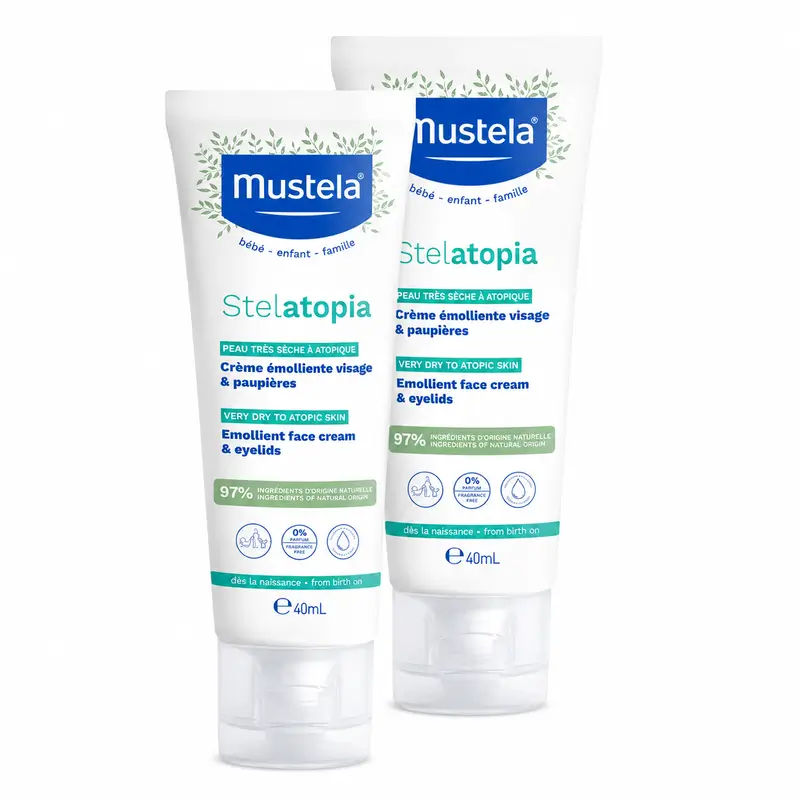 Mustela Stelatopia Crema Facial Emoliente, Pack 2 x 40 ml