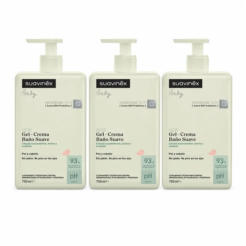 Suavinex Gel - Crema Baño Suave Para Bebés, 750 Ml , pack 3