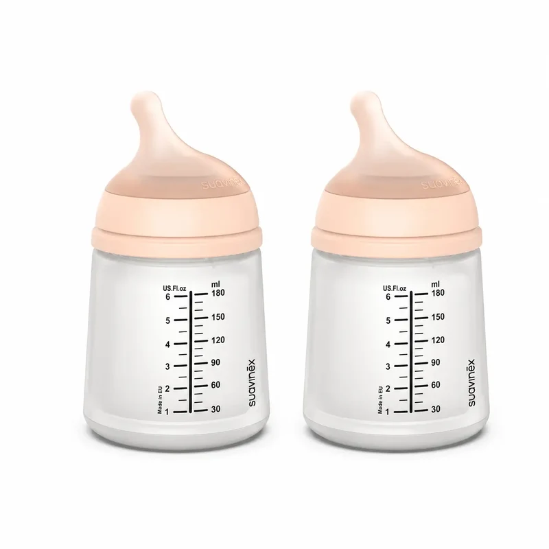 Suavinex Biberón Anticólico Zero Zero 180 Ml, Flujo Adaptable (A), +0 Meses, Fair , pack 2