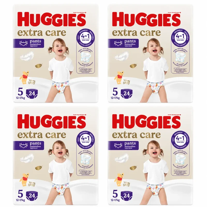 Huggies Extra Care Talla 5 (12-17 Kg) Pañal Braguita Para Bebé Disney , 24 unidades, pack 4