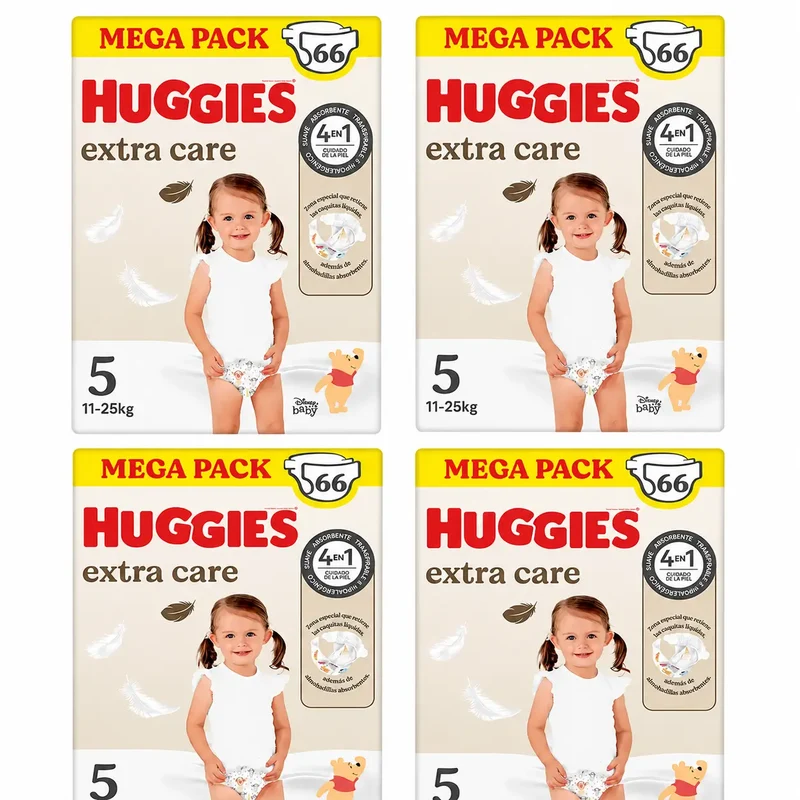 Huggies Extra Care Talla 5 (11-25 Kg) Pañal Para Bebé Disney , 66 unidades, pack 4