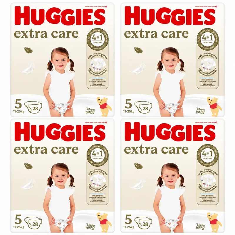 Huggies Extra Care Talla 5 (11-25 Kg) Pañal Para Bebé Disney, 28 unidades, pack 4