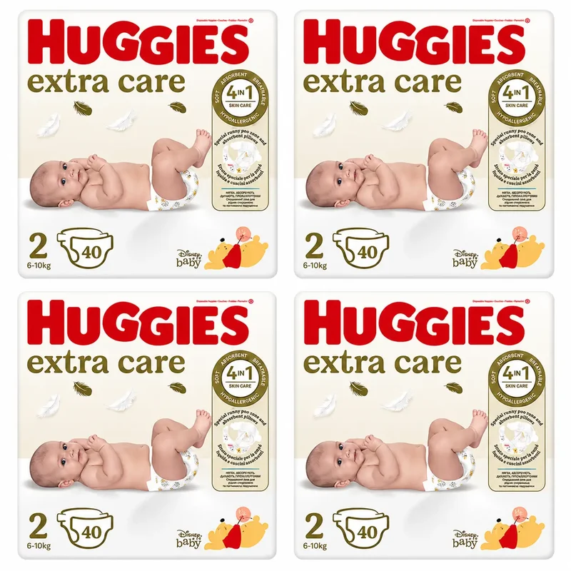 Huggies Extra Care Talla 3 (6-10 Kg) Pañal Para Bebé Disney, 40 unidades, pack 4