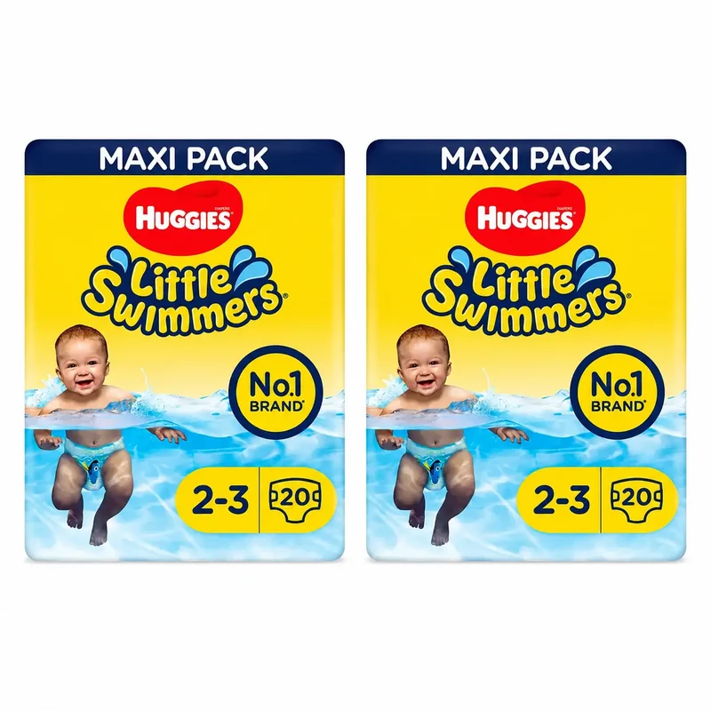 Huggies Little Swimmers Talla 2-3 (3 - 8 Kg), Pañales Bañadores, 20 unidades, pack 2