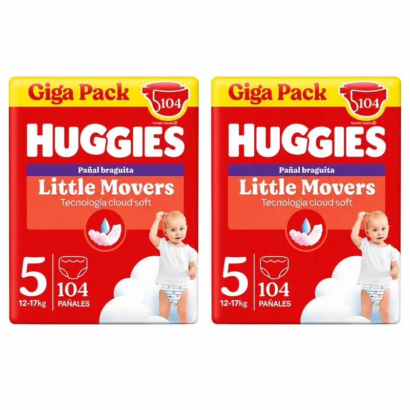 Huggies Little Movers Talla 5 (12-17 Kg) Pañal Braguita Para Bebé Disney , 104 unidades, pack 2