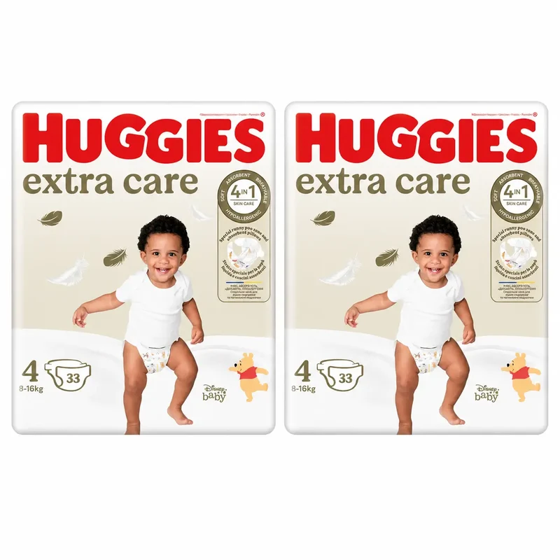 Huggies Extra Care Talla 4 (8-16 Kg) Pañal Para Bebé Disney, 33 unidades, pack 2