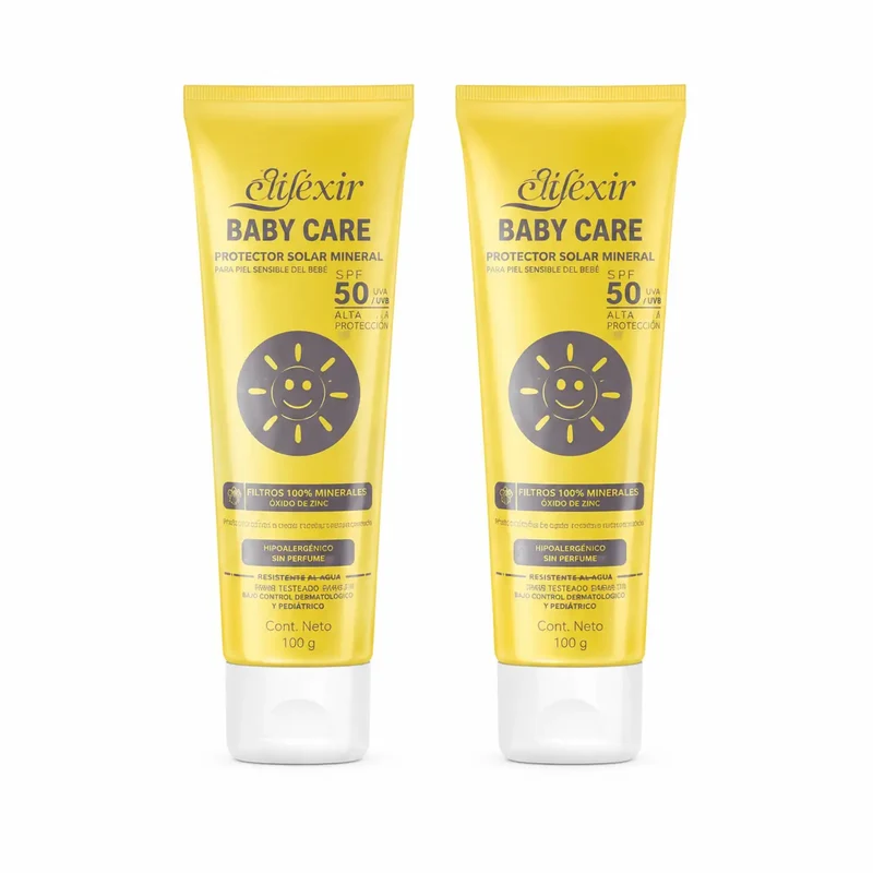 Elifexir Baby Care Crema Solar Mineral Protección Spf+50 Piel Sensible 100Ml , pack 2
