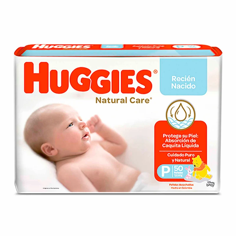 Pañales Natural Care Recién Nacido Huggies Talla P 3.5 A 6Kg X 50 Unidades
