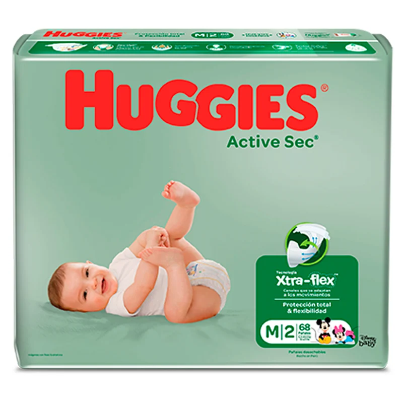 Pañales Active Sec Huggies Talla M 5.5 A 9.5Kg X 68 Unidades