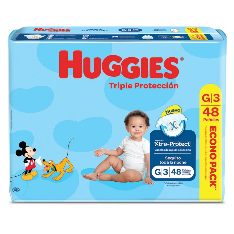 Pañales Triple Protección Huggies Talla G 9 A 12.5 Kg X 48 Unidades