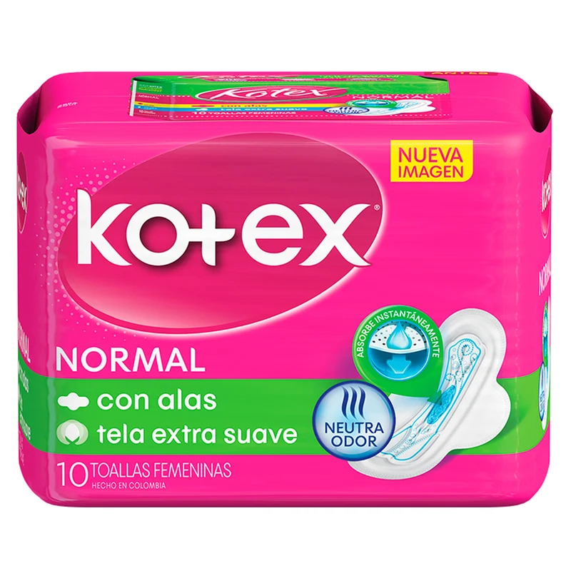 Toallitas Femeninas Kotex Normal Tela Con Alas X 10 Unidades