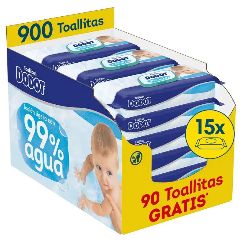 Dodot Toallitas 99% Aqua, 15x60, 900 unidades