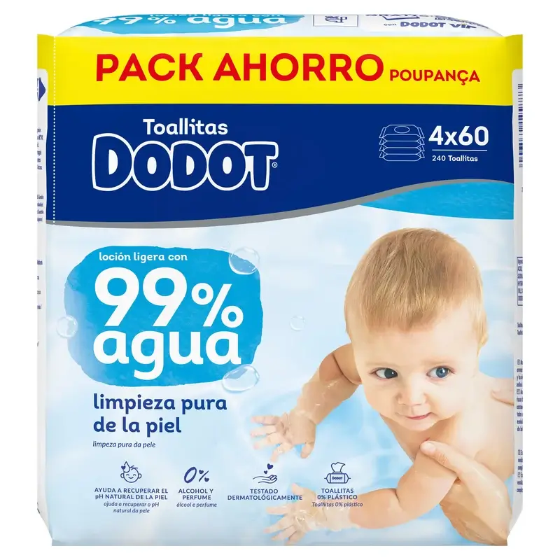 Dodot Toallitas 99% Aqua, 4x60, 240 unidades