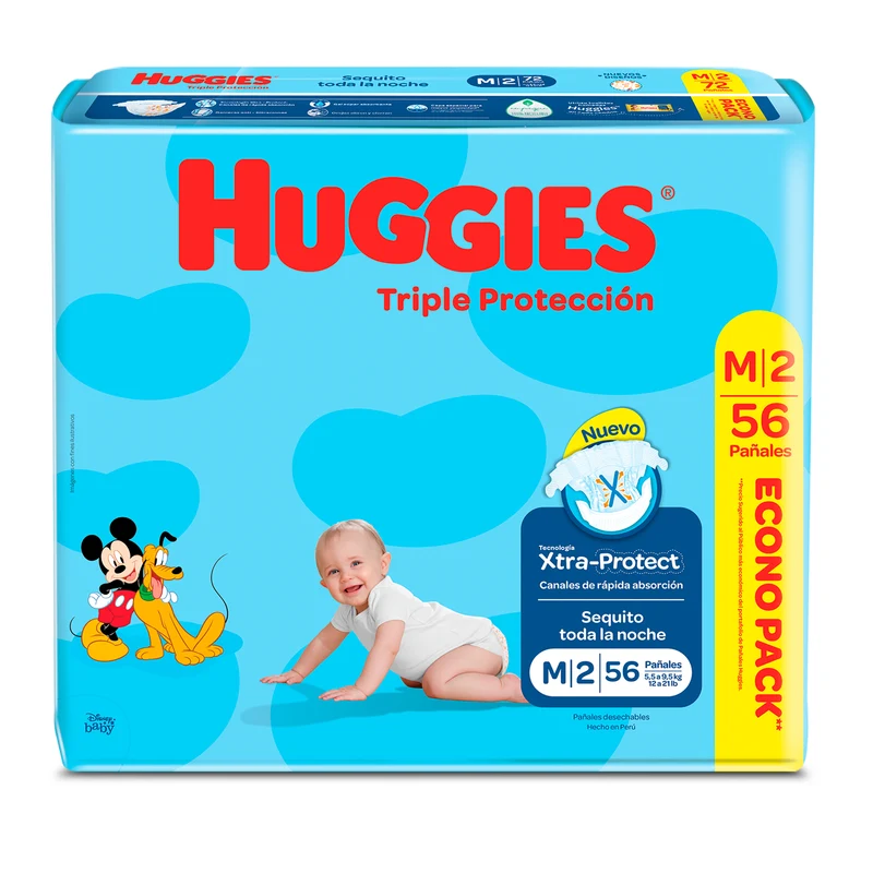 Pañales Triple Protección Huggies Talla M 5.5 A 9.5 Kg X 56 Unidades