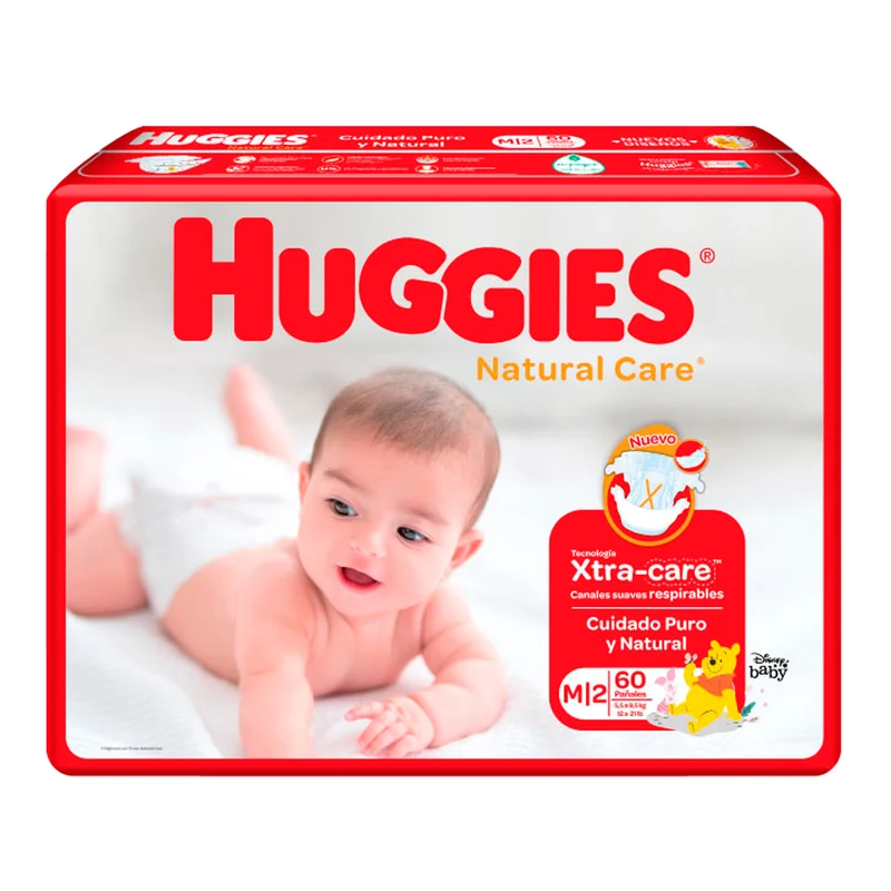 Pañales Natural Care Talla M Huggies 5.5 A 9.5Kg X 60 Unidades
