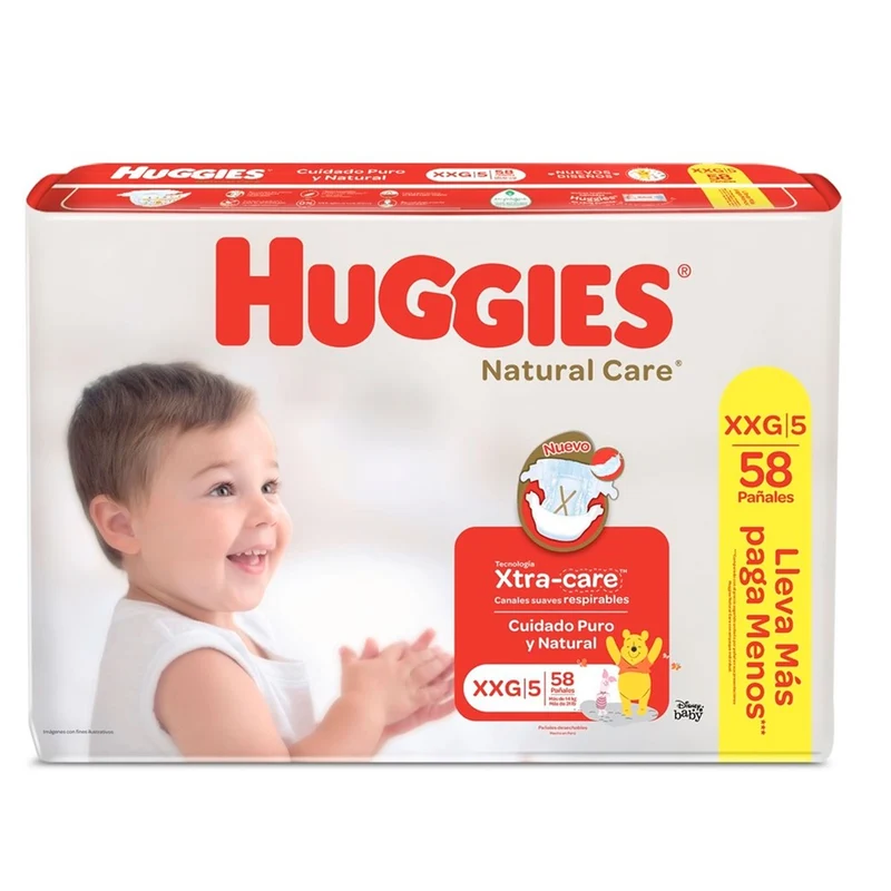 Pañales Natural Care Talla Xxg Huggies Mas De 14Kg X 58 Unidades