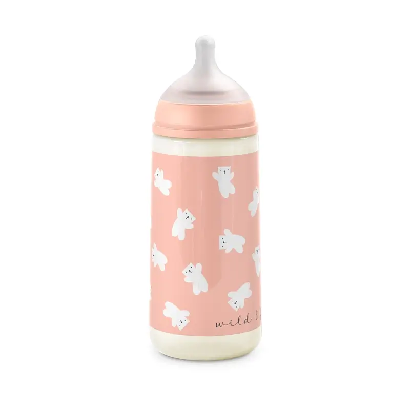 Suavinex Biberón Tetina Sx Pro De Flujo Denso (L) +6 Meses Wild&Free Rosa, 360 ml