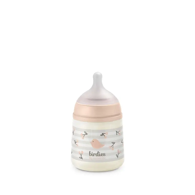 Suavinex Biberón Tetina Sx Pro Flujo Lento (S) +0 Meses Birdies Rosa, 150 ml