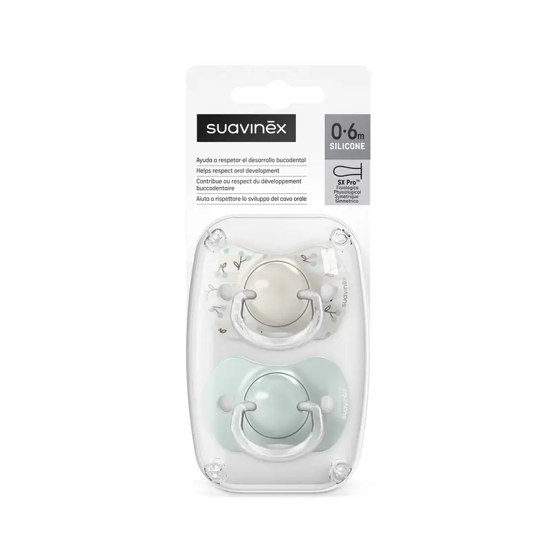 Suavinex Chupetes Tetina Sx Pro 0/6 Meses Birdies Verde, 2 unidades
