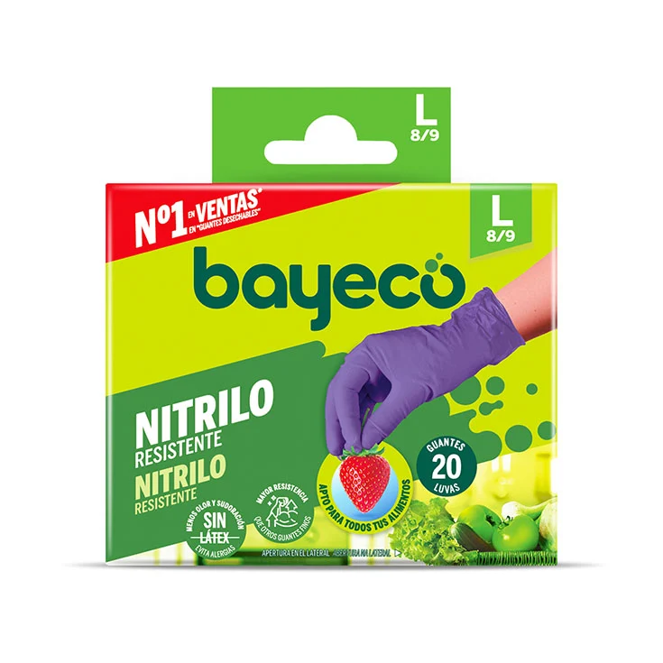Guante nitrilo resistente morado tl Bayeco 20u