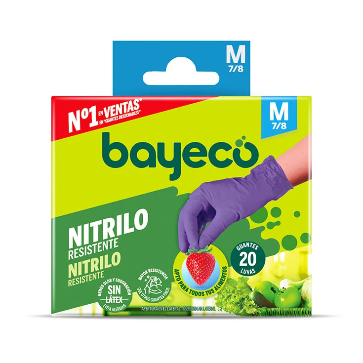 Guante nitrilo resistente morado tm Bayeco 20u