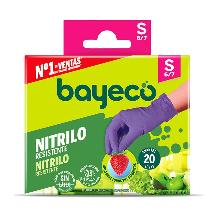 Guante nitrilo resistente morado ts Bayeco 20u