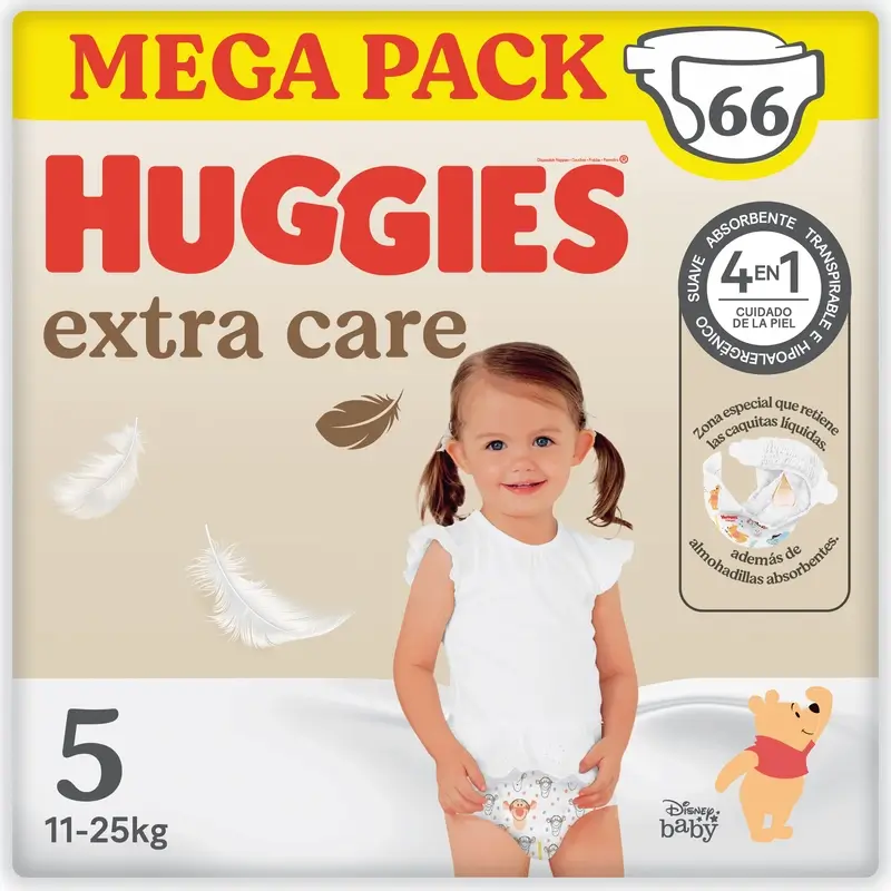 Huggies Extra Care Talla 5 (11-25 Kg) Pañal Para Bebé Disney , 66 unidades