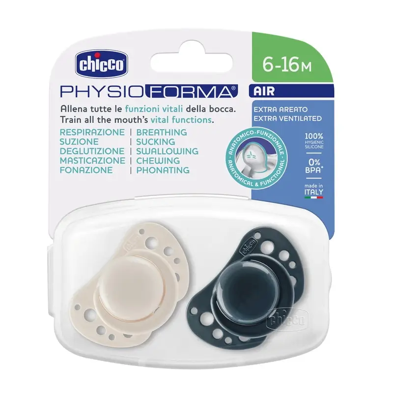 Chicco Chupete Air Silicona Azul 6-16M 2 Unidades