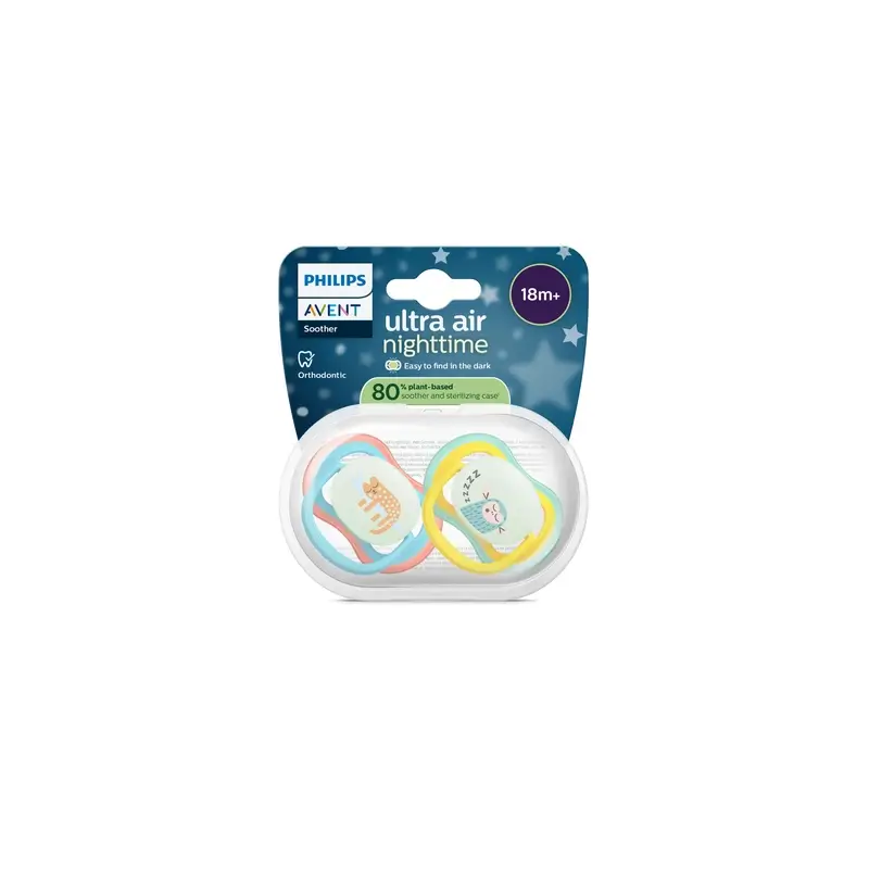Philips Avent 2 chupetes ultra air nocturno +18m niño