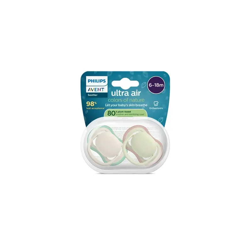 Philips Avent 2 chupetes ultra air colours of nature 6-18m neutral