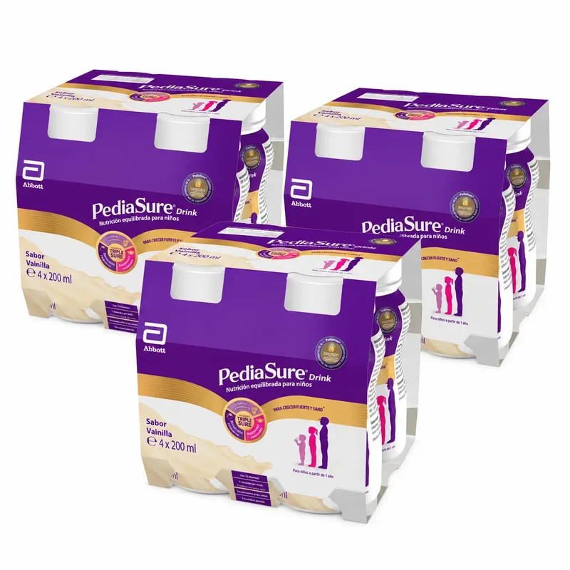 Pediasure Drink Vainilla Niños, 4 Botellas x 220 ml Pack 3