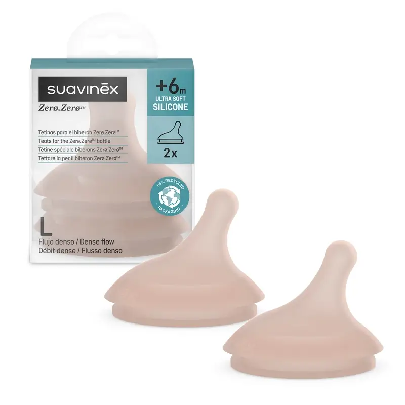 Suavinex Pack 2 Tetinas Zero Zero Flujo Denso (L), +6 Meses, Deep