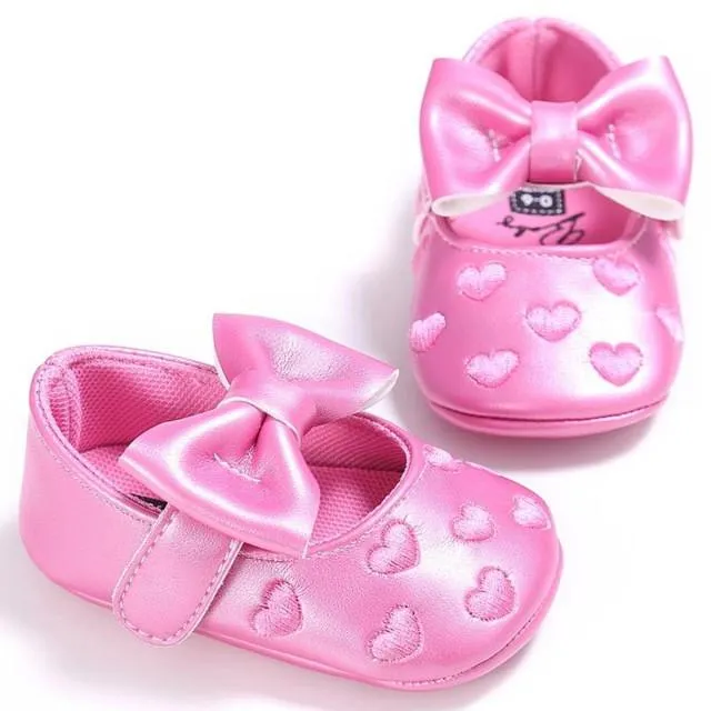 Newborn heart Princess Baby shoes Bow First Walkers Soft Bottom Baby Moccasins Pu leather Babies Prewalkers shoes